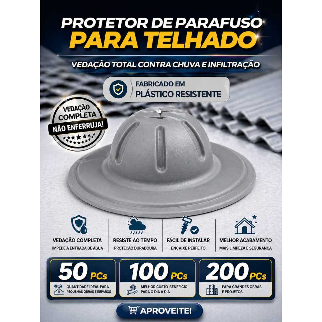 Protetor plastico para Tampa de cabeça de Parafuso pleno para telhado e vedação de Telhas metalicas