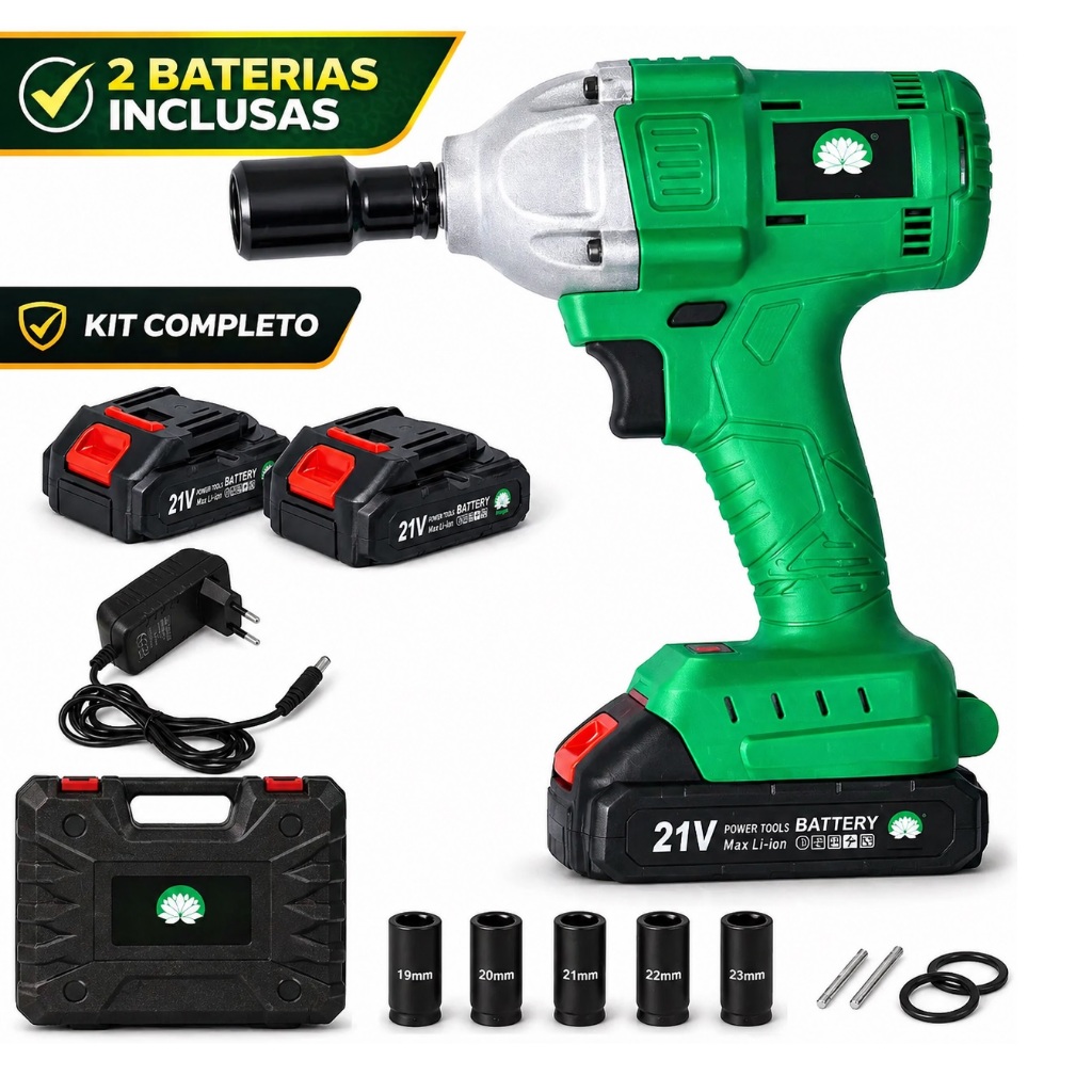 Chave de Impacto Sem Fio 350Nm 3200RPM Kit Completo Com Maleta e Soquetes + 2 Baterias Hagra