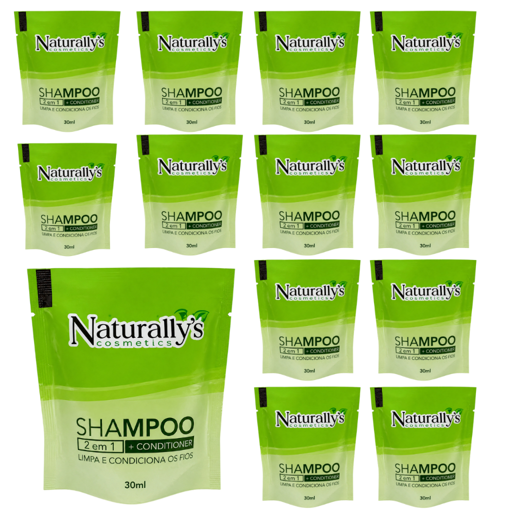 Kit Shampoo Condicionador Naturallys 2 em 1 Fragrância Dovely Em Sache De 30ml Para Hotel