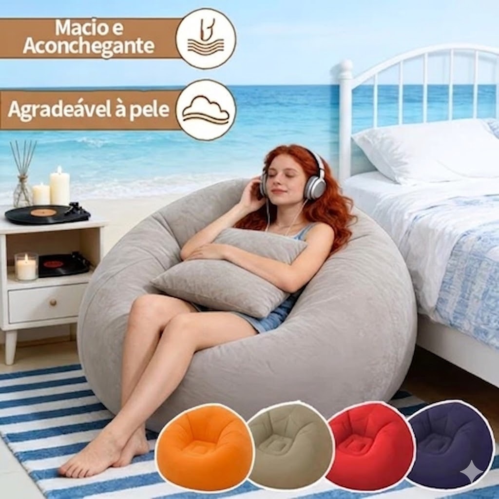 Poltrona Puff Inflável – Veludo Confortável Preguiçoso, Perfeita para Descanso (MC-46)