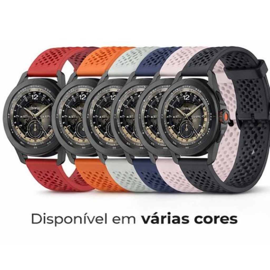 Pulseira 20mm Silicone furadinha com fivela para Smartwatch Amazfit GTS 4/3/2 Bip3 Pro/Bip U Pro/GTR