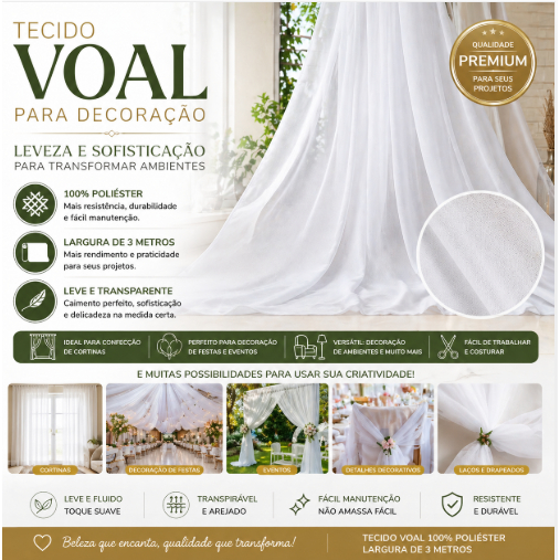 Tecido Voal para cortinas 3mts largura. Voil decoração