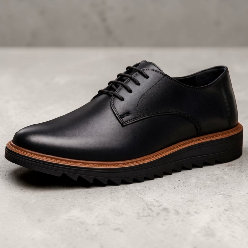 Sapato Social Masculino Oxford Derby Solado em Borracha Couro Sintético Confortável Trabalho Casamento Casual