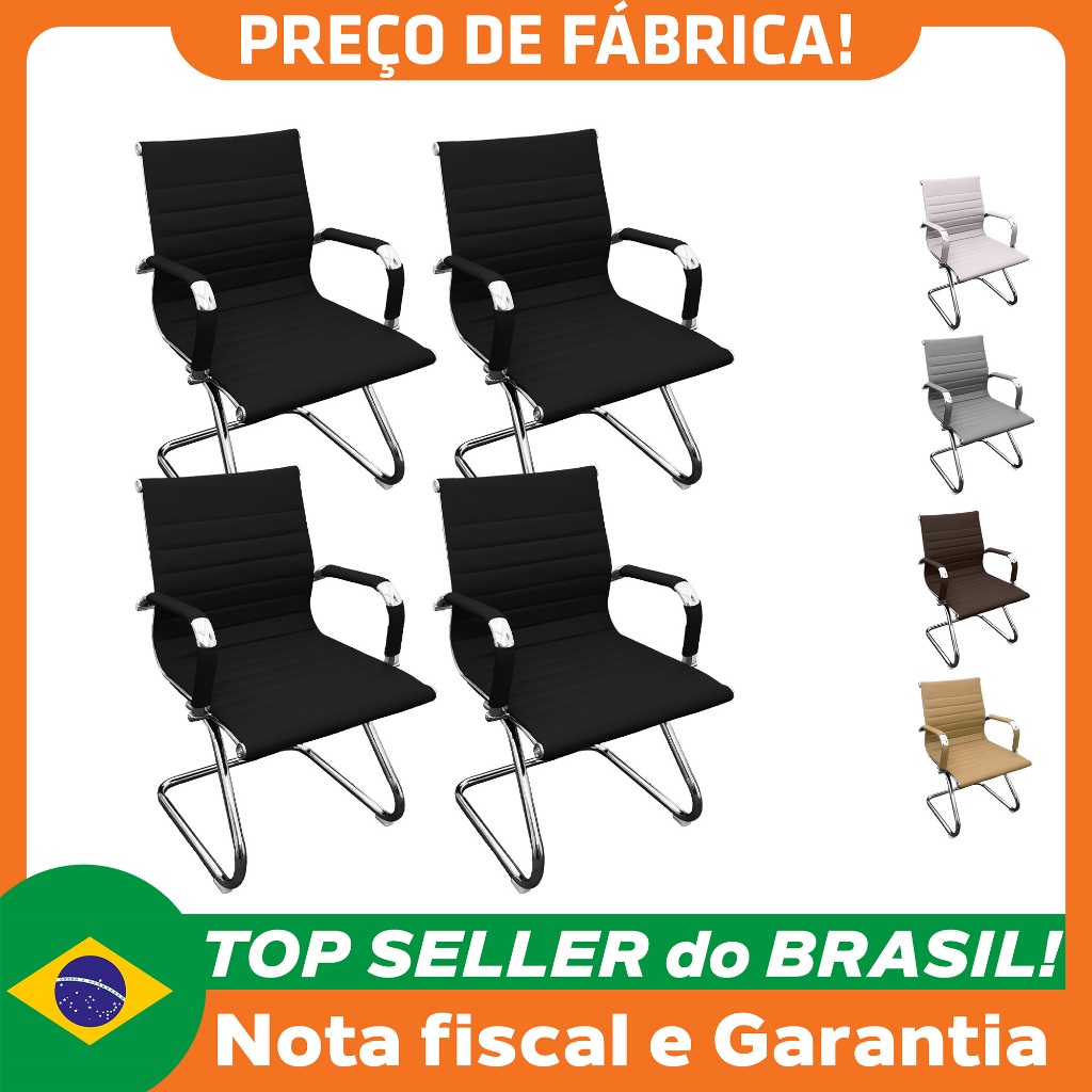 Kit 4 Cadeiras Presidente Esteirinha Baixa com base fixa