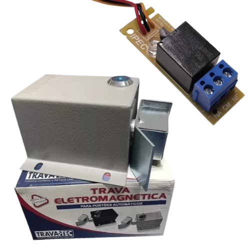 Trava Eletromagnética Trava Para Portão Automático Te500 220V TRAVATEC + MÓDULO RELÉ IPEC