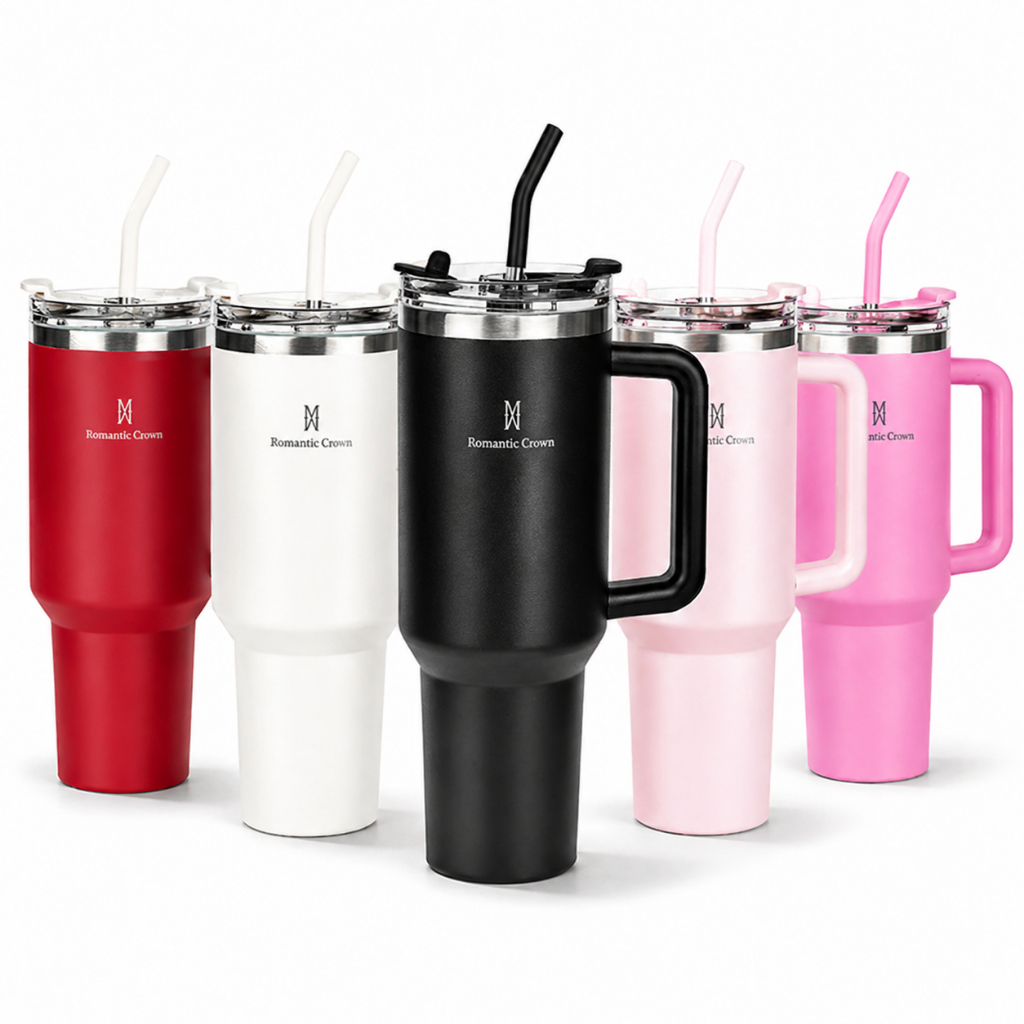 ROMANTIC CROWN Copo Térmico Portátil 1200ml/600ml com Tampa e Canudo Garrafa Térmica Inoxidável À prova de vazamentos