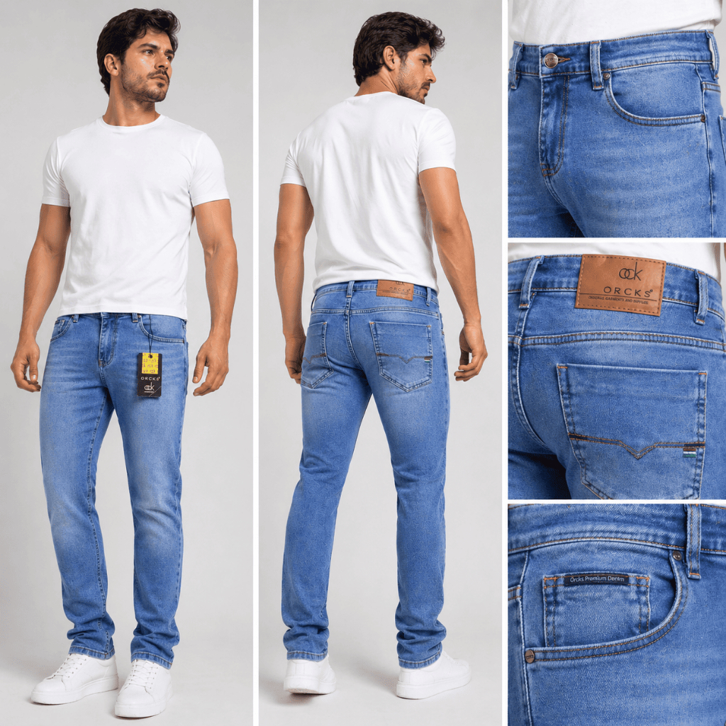 Calça Masculina jeans grosso lavagem clara com elastano slim. — imagem 2 de 2
