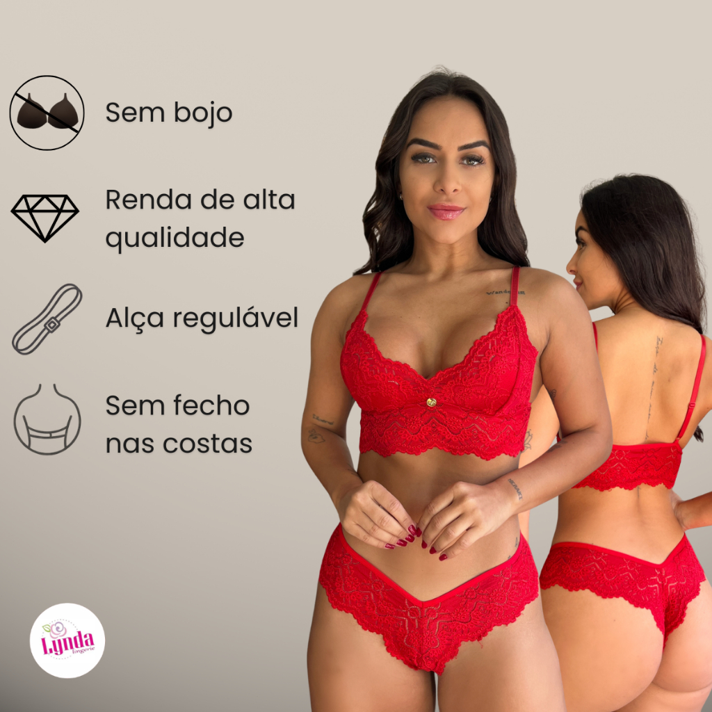 Conjunto De Calcinha Fio Dental E Sutiã Feminina Sexy com Renda Sutian Sem Bojo Kit de Soutien e Tanga Sensual Rendada — imagem 2 de 2