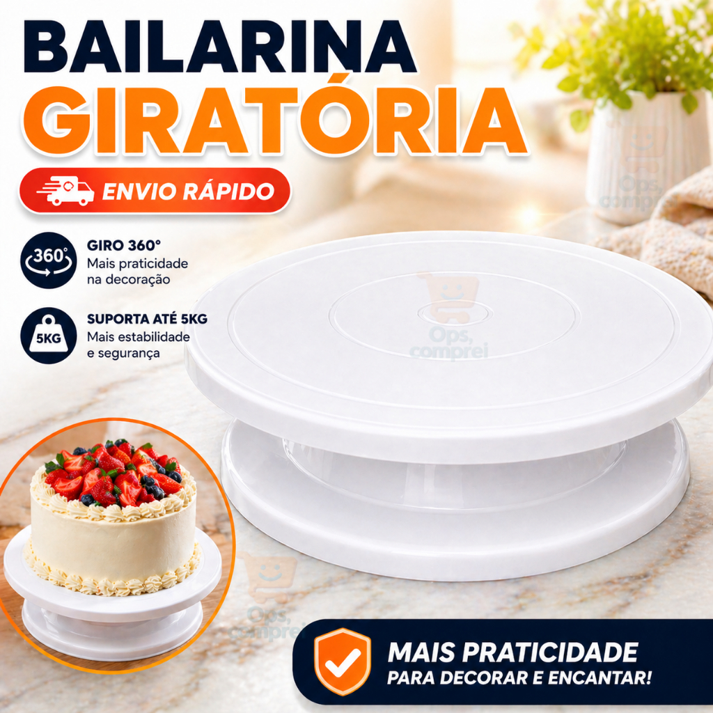 Bailarina Prato Giratoria Decoração Confeitaria Base De Bolo Modelador 28cm
