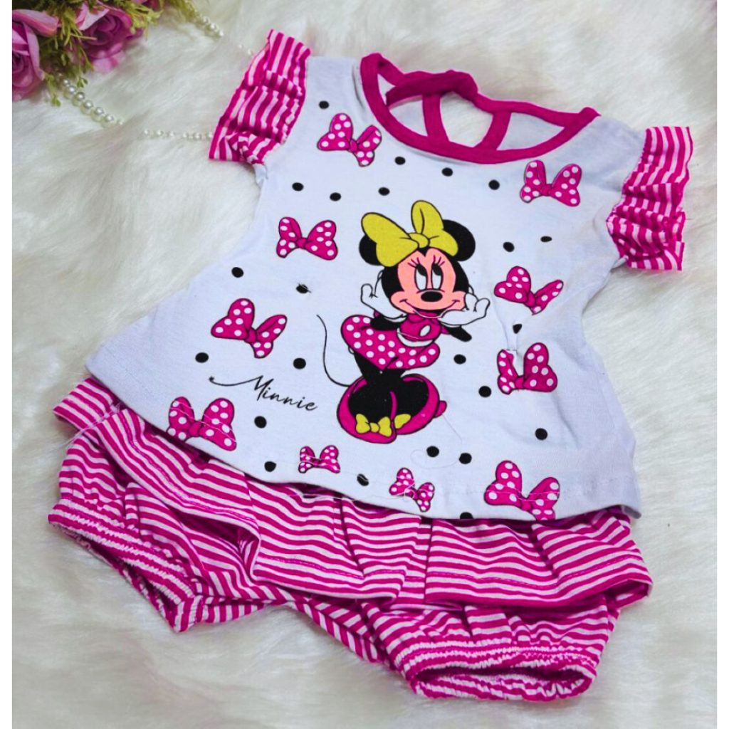 Conjunto Bebê Menina Blusinha Estilosa Minie + Short Saia Infantil – Roupa Fofa e Moderna