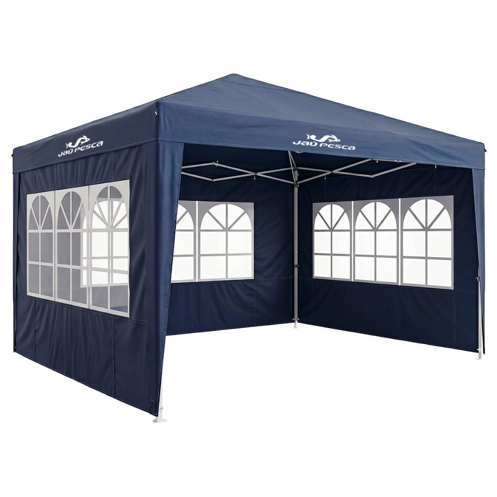 Tenda Gazebo Com Cortinas Jaú Pesca SANFONADO Para Uso Externo 3x3x2,55 4 Cordas e 4 Estacas