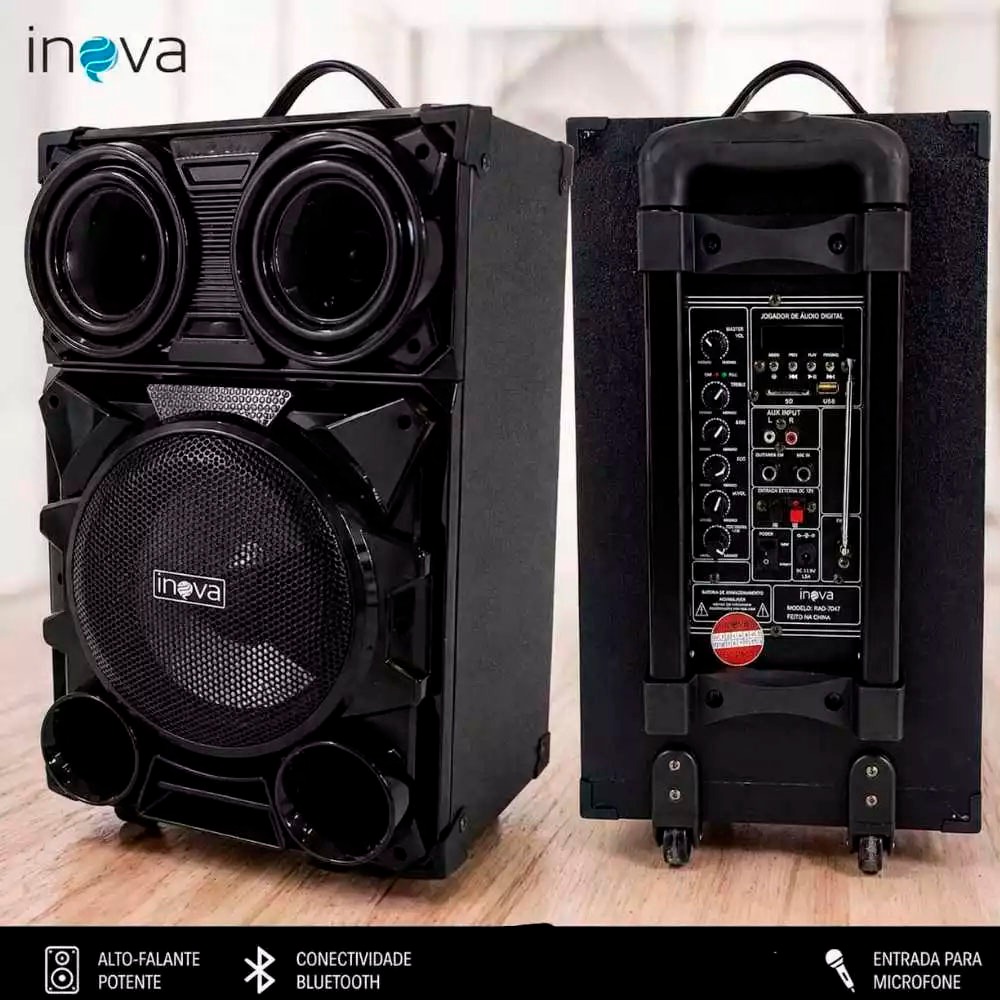 Caixa De Som 8000 Watts Inova Com Microfone Completa-Funciona Somente Conectada a Energia
