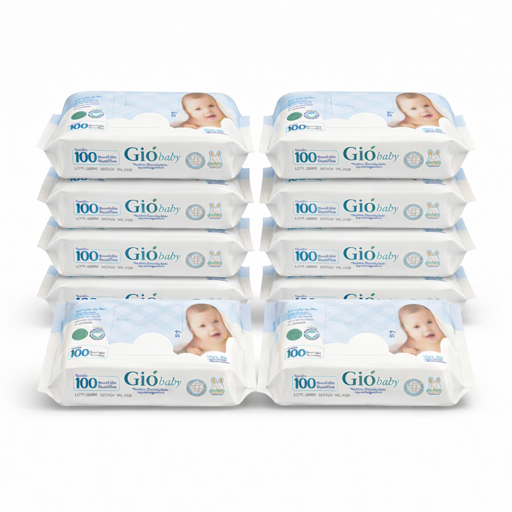 Kit 10 Lenços Umedecidos Gió Baby 100 Folhas 98% Água Lenço Umedecido