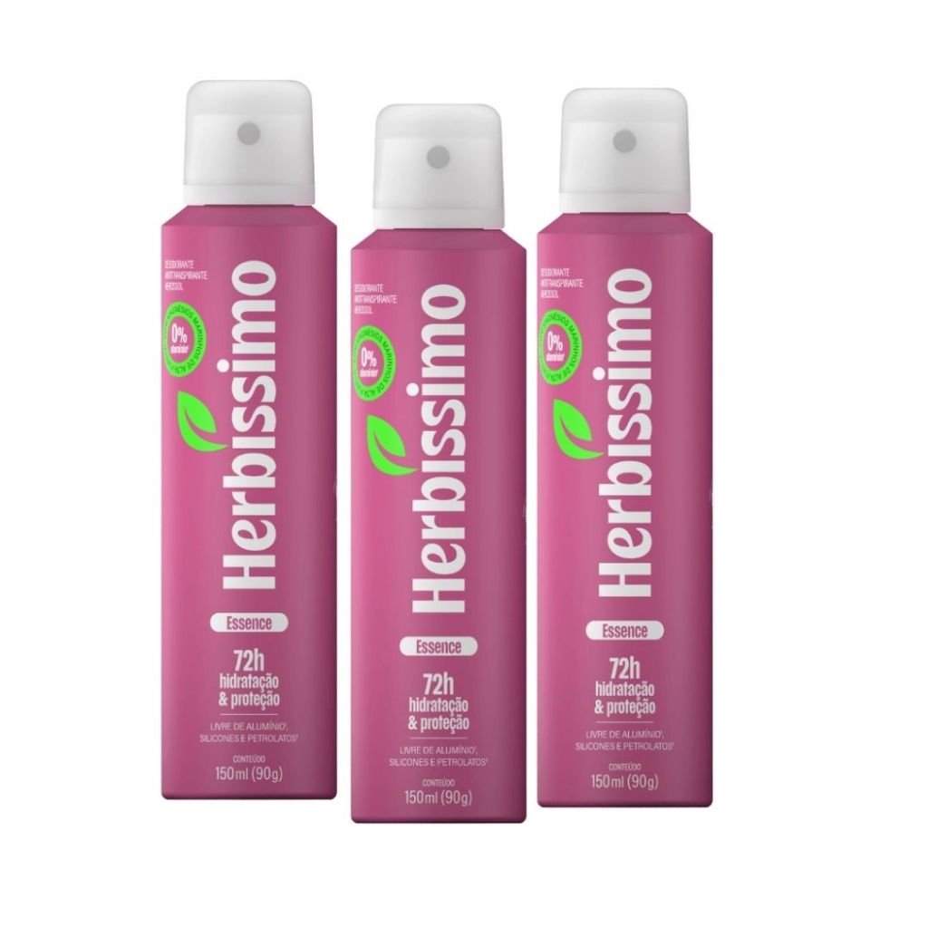 Kit Desodorante Antitranspirante Aerossol Zero Alumínio Herbíssimo Essence 150ml (3 unidades)