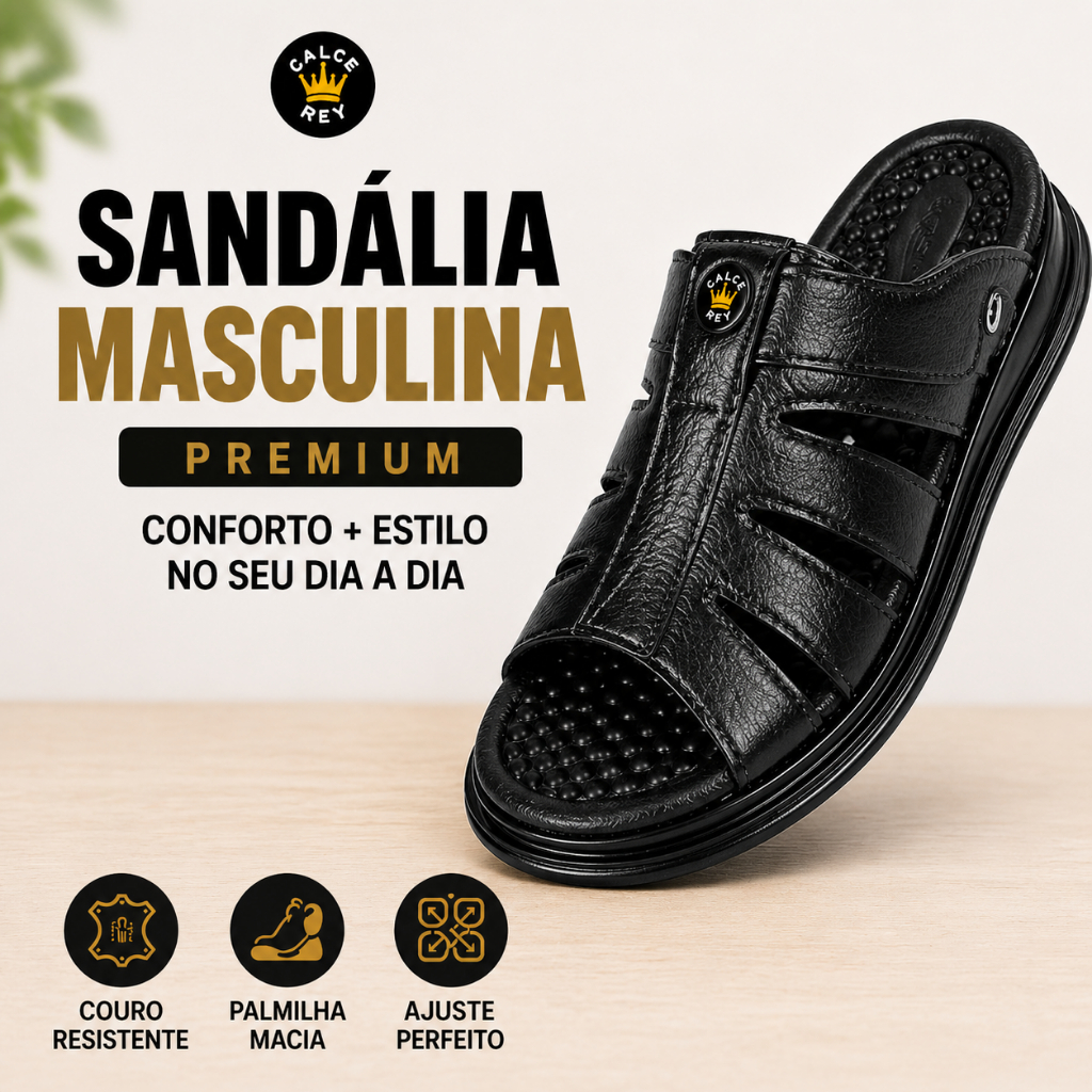 Sandalia Masculina Franciscana Chinelo Premium Anti Stress Confortável Palmilha Anatômica Couro Legitimo Antiderrapante