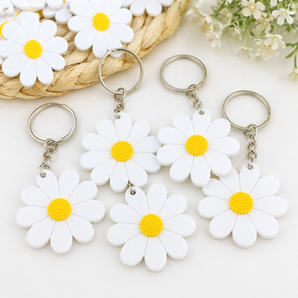 KIT Chaveiro Margarida Branca Lembrancinha Flor Casamento Aniversário Primavera Verão Eventos Mimos