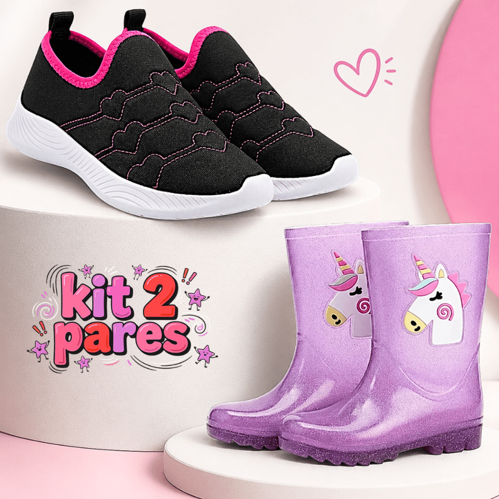 Kit Tênis Infantil Menina e Galocha Cano Alto Feminina