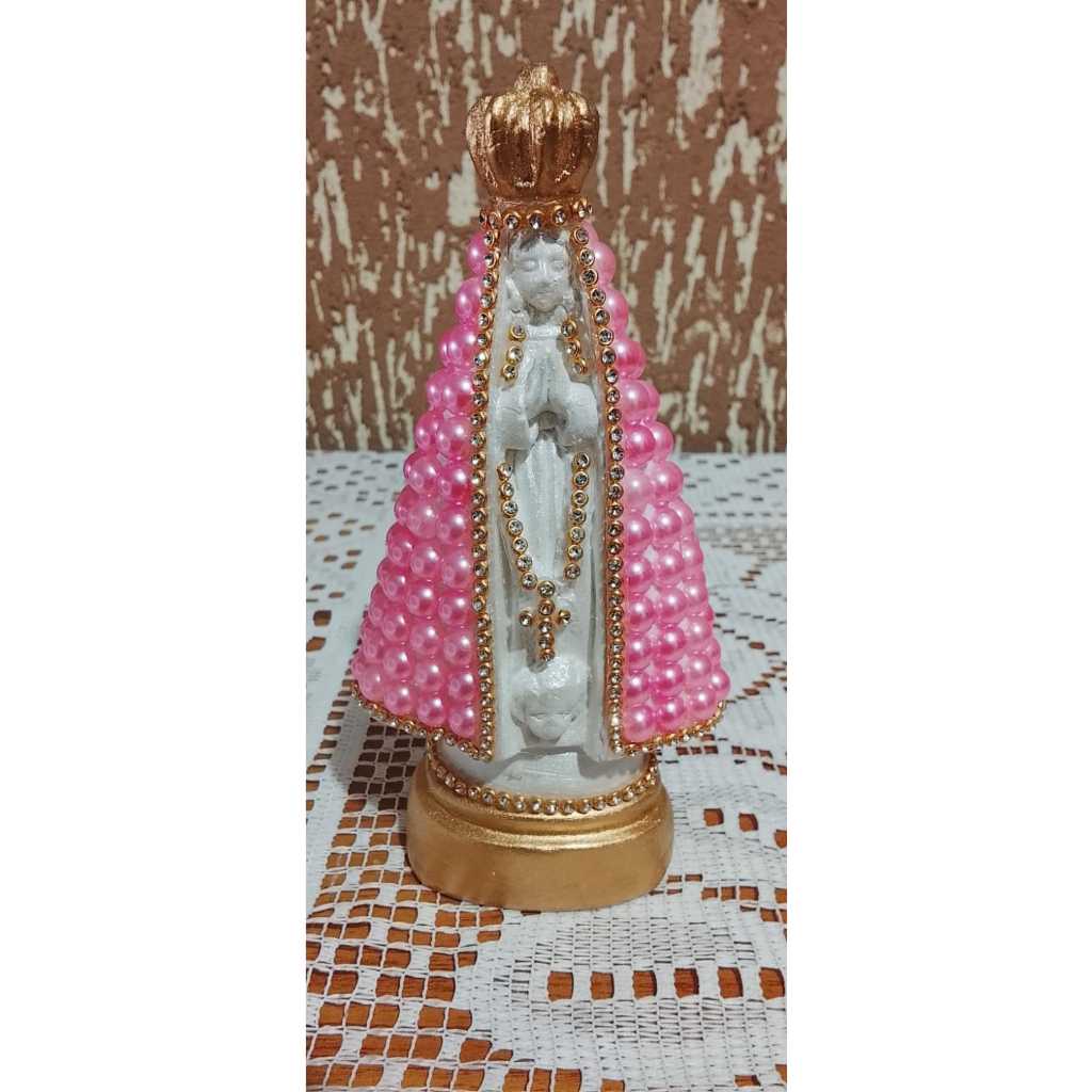 Imagem Nossa Senhora Aparecida 15cm Trabalhada com Pérola Rosa