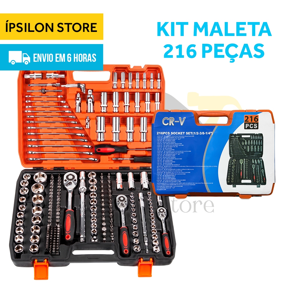 Kit Com 216 Peças De Ferramentas Aço Cromo Vánadio Alicate Bits Chave Qualidade Profissional Maleta