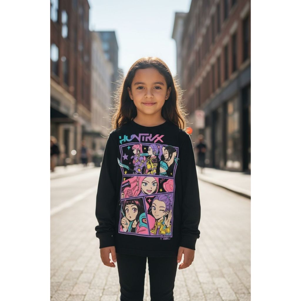 CAMISETA INFANTIL MANGA LONGA DAS GUERREIRAS DA KPOP