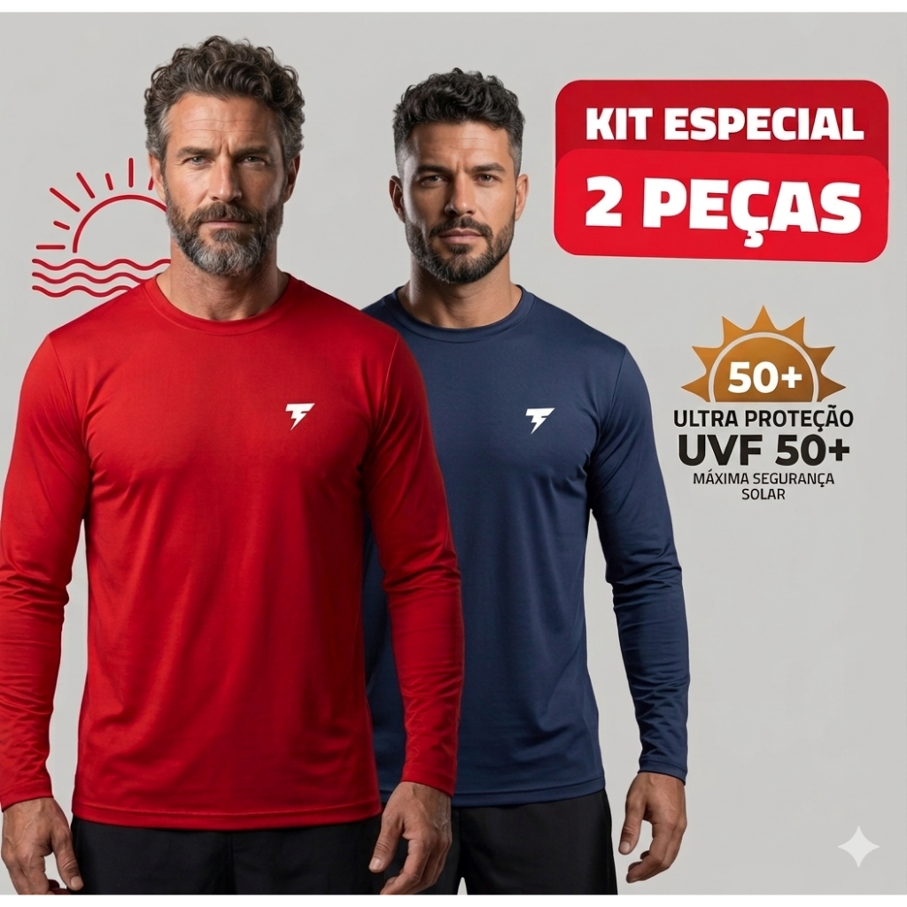 Promoção Kit com 2 Camisa Termica Manga Longa UV+ Malha fria Academias Corrida