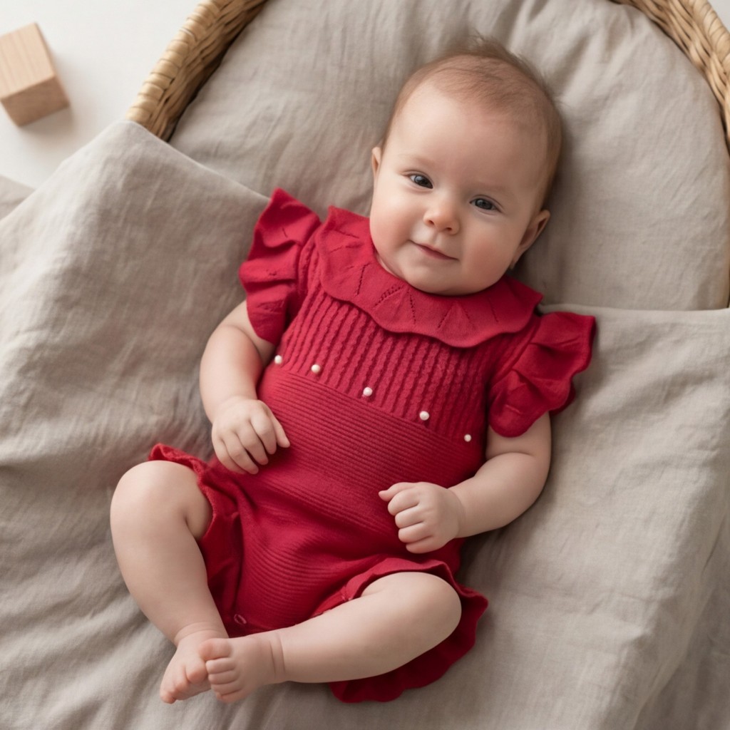 Romper Perolas Tricot Body Recém Nascido Bebê Menina Babados Jardineira Saída Maternidade