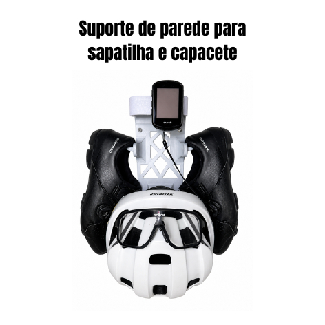 Suporte de Parede Organizador de Sapatilha Capacete e Óculos de Bike, Ciclismo, Corrida, Maratona