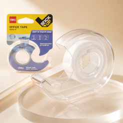 Fita Adesiva Transparente Deli com Suporte e Cortador para Uso Escolar e Escritório
