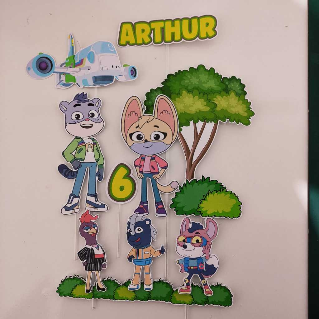 Detalhes do Topo de Bolo Mistério dos Animais Personalizado Festa Aniversário Parabéns