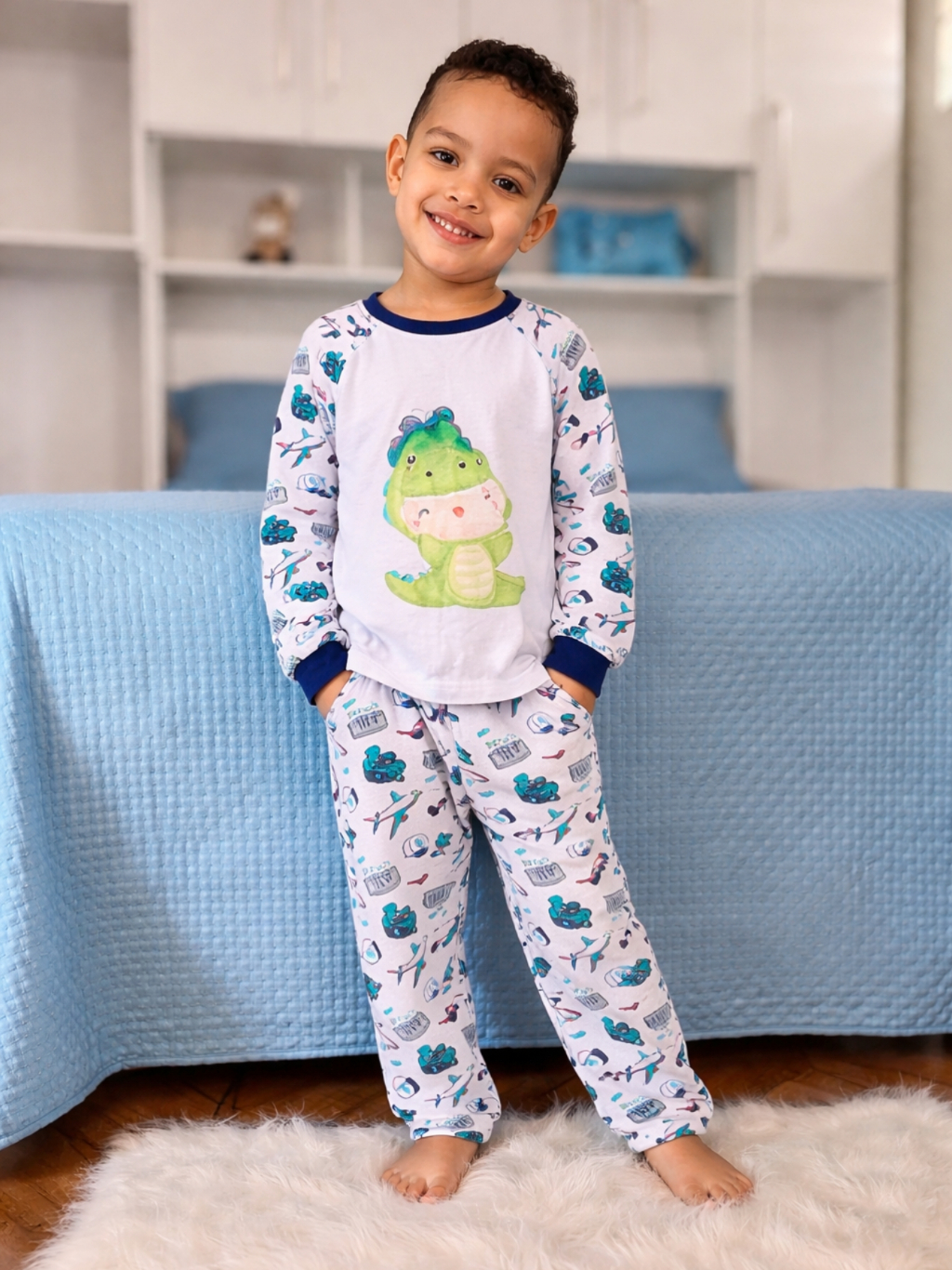 Pijamas Infantil Menino Manga Comprida Pijaminha Infantil Masculino Inverno Nome Personalizado Afd