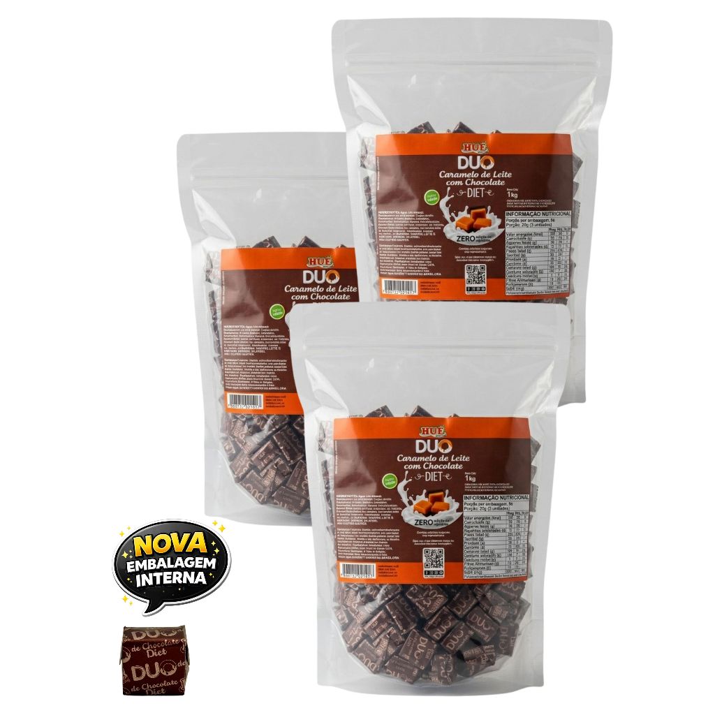 BALA DUO CARAMELO DE LEITE DIET COM CHOCOLATE 1KG HUE 3 UND