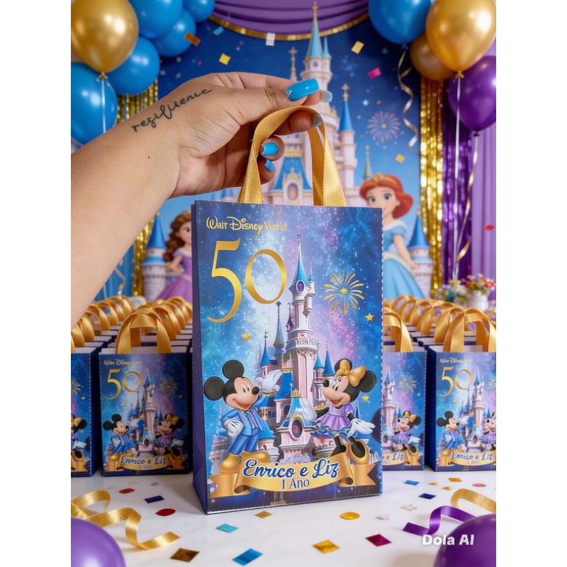 Kit 10/15/20 Sacolinhas Surpresas Festa 50 anos da Disney, Lembrancinhas Aniversário Personalizados| Montadas.