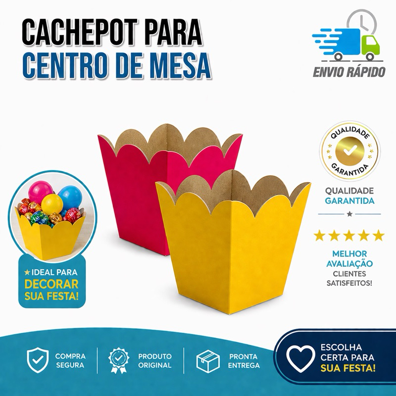 Cachepot papel cartonado para centro de mesa 9X9X6,5cm - Lembrancinha - Festa - Decoração