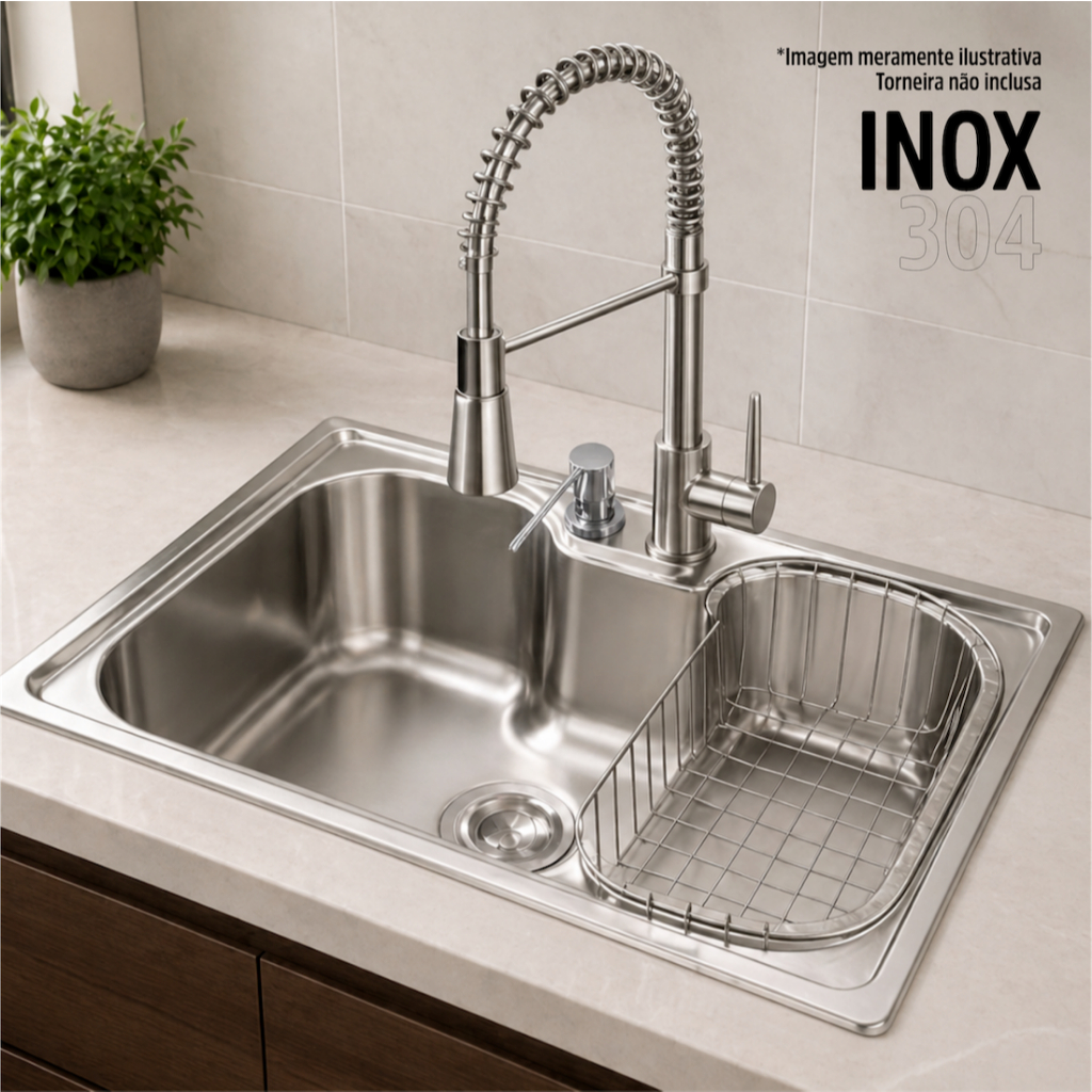 Cuba Cozinha Gourmet Inox 304 62cm Inowar England com Dosador Sifão e Cesto