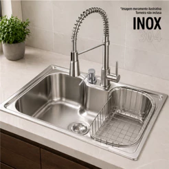 Cuba Cozinha Gourmet Inox 304 62cm Inowar England com Dosador Sifão e Cesto