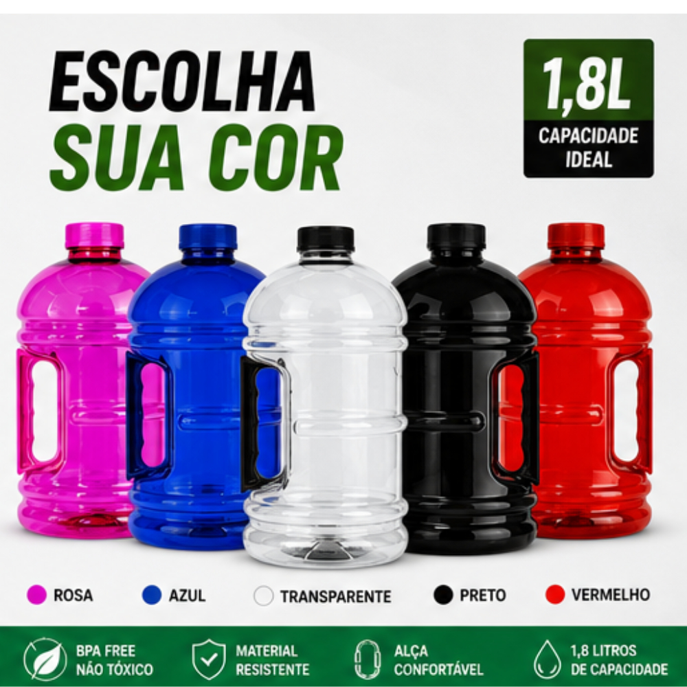 Garrafa de Água Galão com Alça Squeeze Treino Academia Trabalho Escola 1.8L/1L ENVIO EM 24HORAS