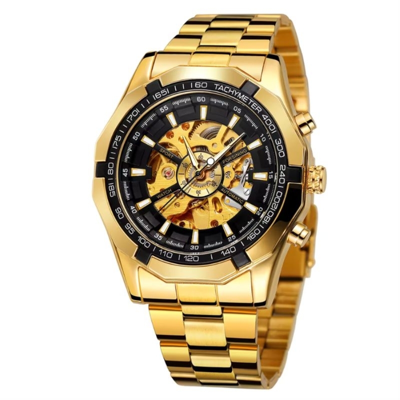 Relógio Masculino Mecânico Automático + Corda Manual Esqueleto Forsining / T-Winner Aço Inox
