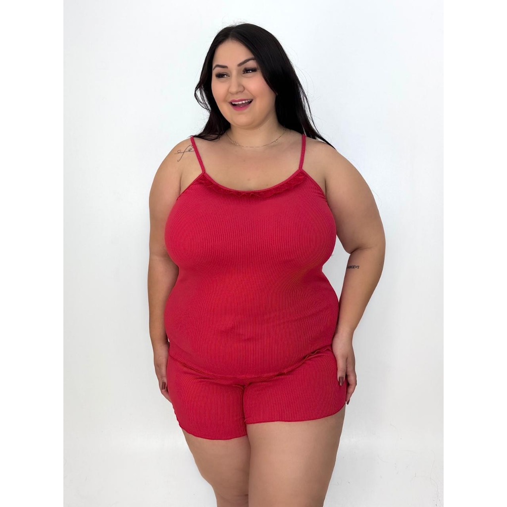 Baby Doll Plus Size Feminino Sexy Com Renda – Pijama Confortável Canelado, Ajuste Perfeito E Macio