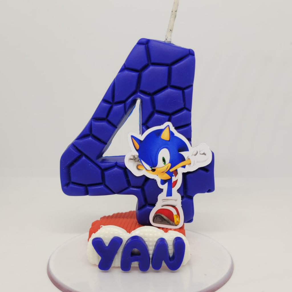 VELA PERSONALIZADA TEMA SONIC VELA DE BISCUIT PARA FESTA DE ANIVERSARIO