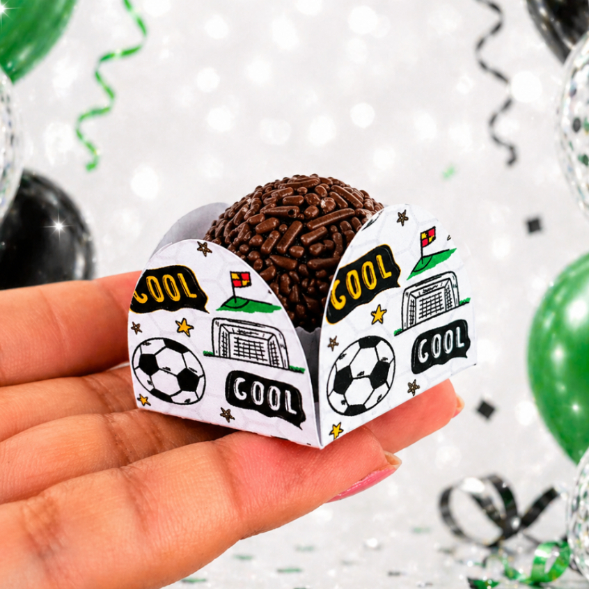 Kit 50~200 Forminhas Futebol Jogo ou Gol Doce Brigadeiro Personalizada 4 Pétalas Festa Infantil