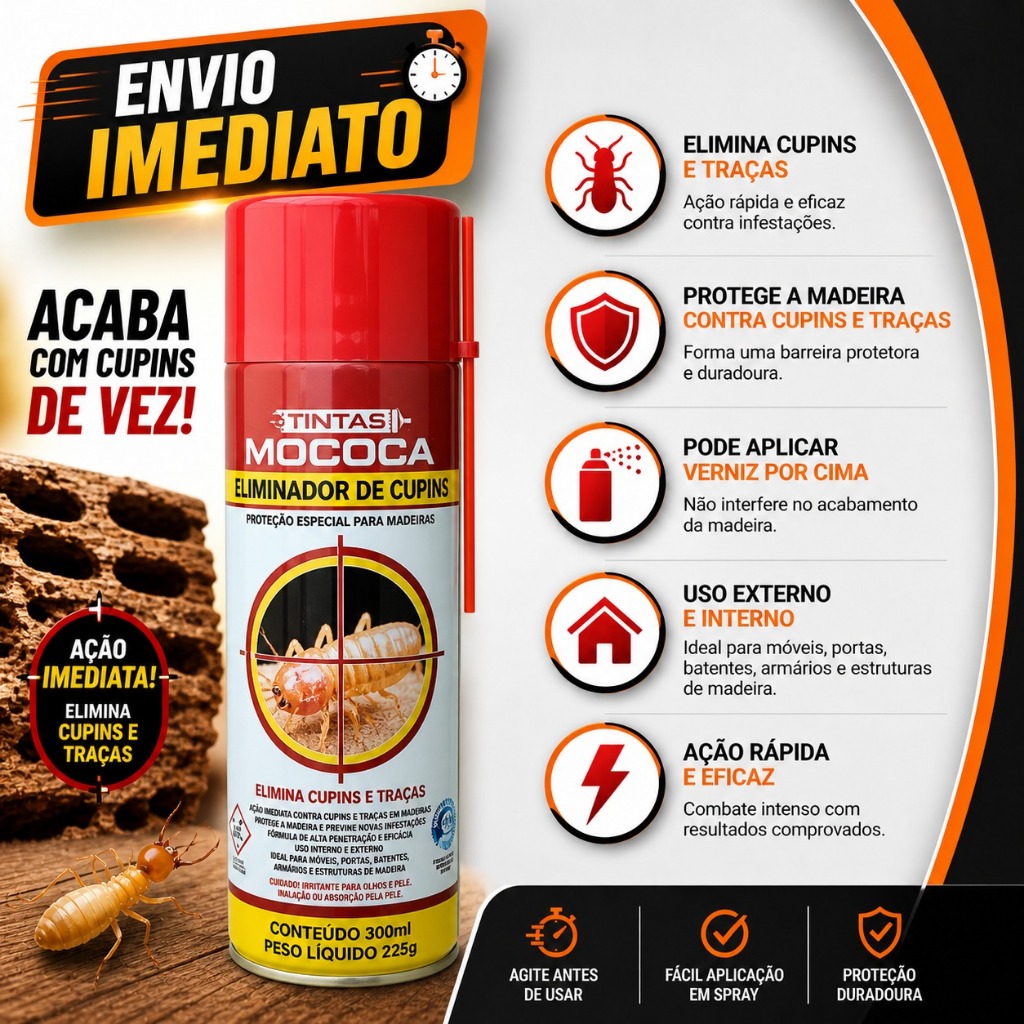 Exterminador de Cupins Spray Mococa Ação Rápida Proteção Madeira Pronto Uso