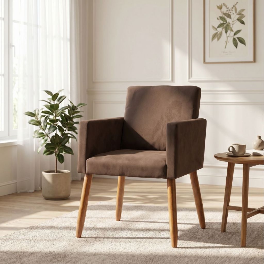 Cadeira para Sala de Jantar Moderna Mesa de Jantar Reforçado Pés de Madeira Tecido Suede