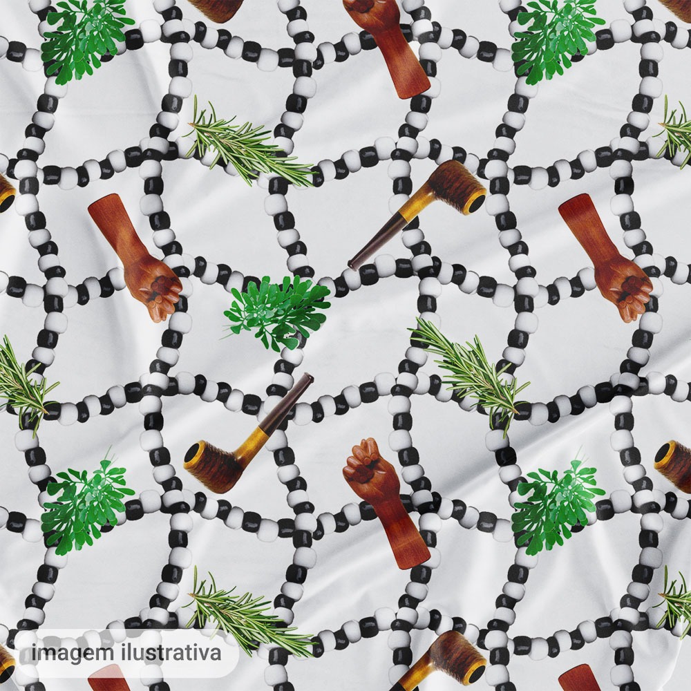 Tecido Oxford Estampado Preto Velho Figa Religião Umbanda