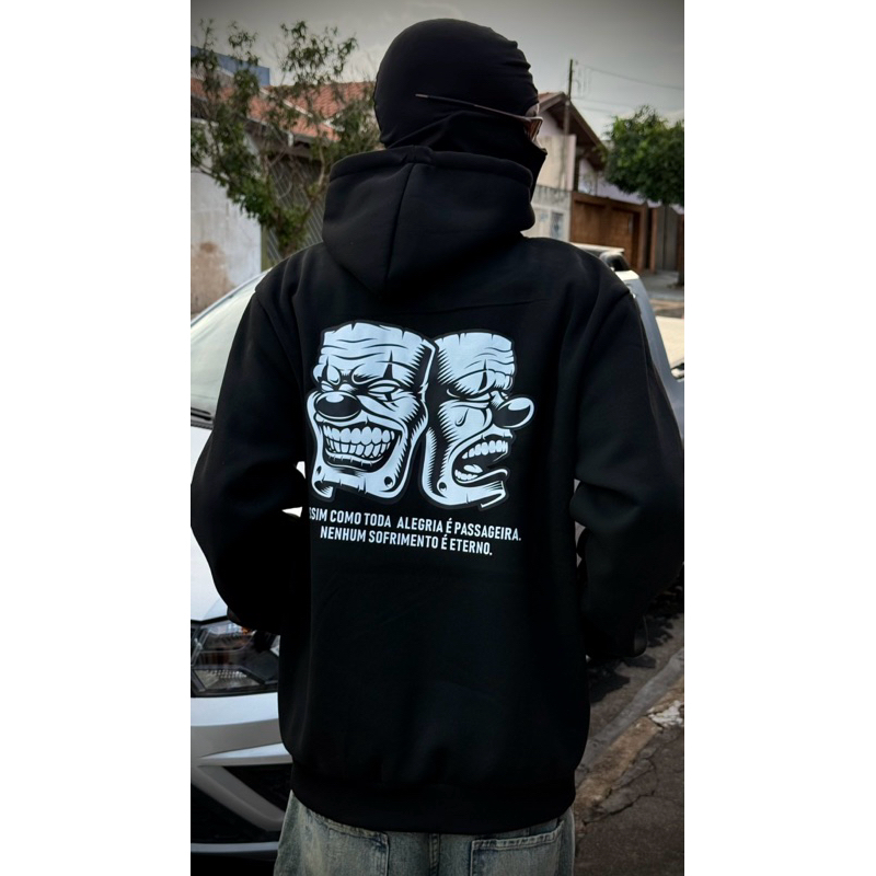 Blusa Moletom Canguru Preto Chora Agora Ri Depois Diferenciado Unissex Tecido Grosso