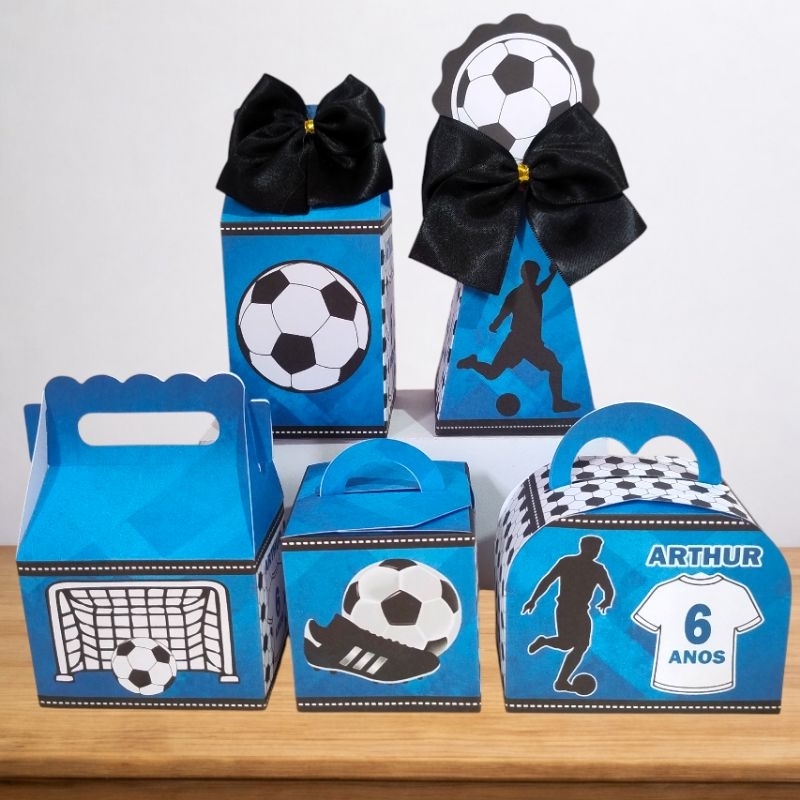 Kit Festa FUTEBOL AZUL E PRETO / BOLA DE FUTEBOL Caixinhas Personalizadas lembrancinhas para Festas MONTADAS