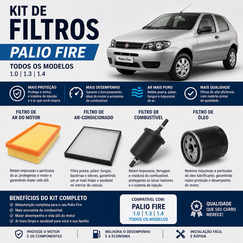 Kit Filtros Revisao Fiat Fire Combustível  Ar Condicionado Cabine Oleo Revisão Básica Palio Siena Strada Fire
