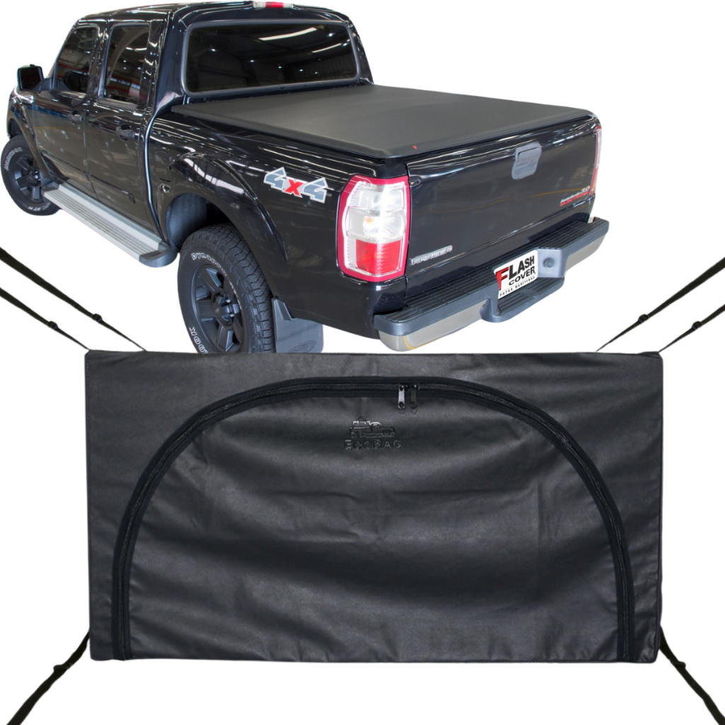 Bolsa Carroceria Caçamba Ecobag Flash Cover Ranger Quadrada Até 2011 Em Diante Protege Sua Carga 378L Com Ziper Preto