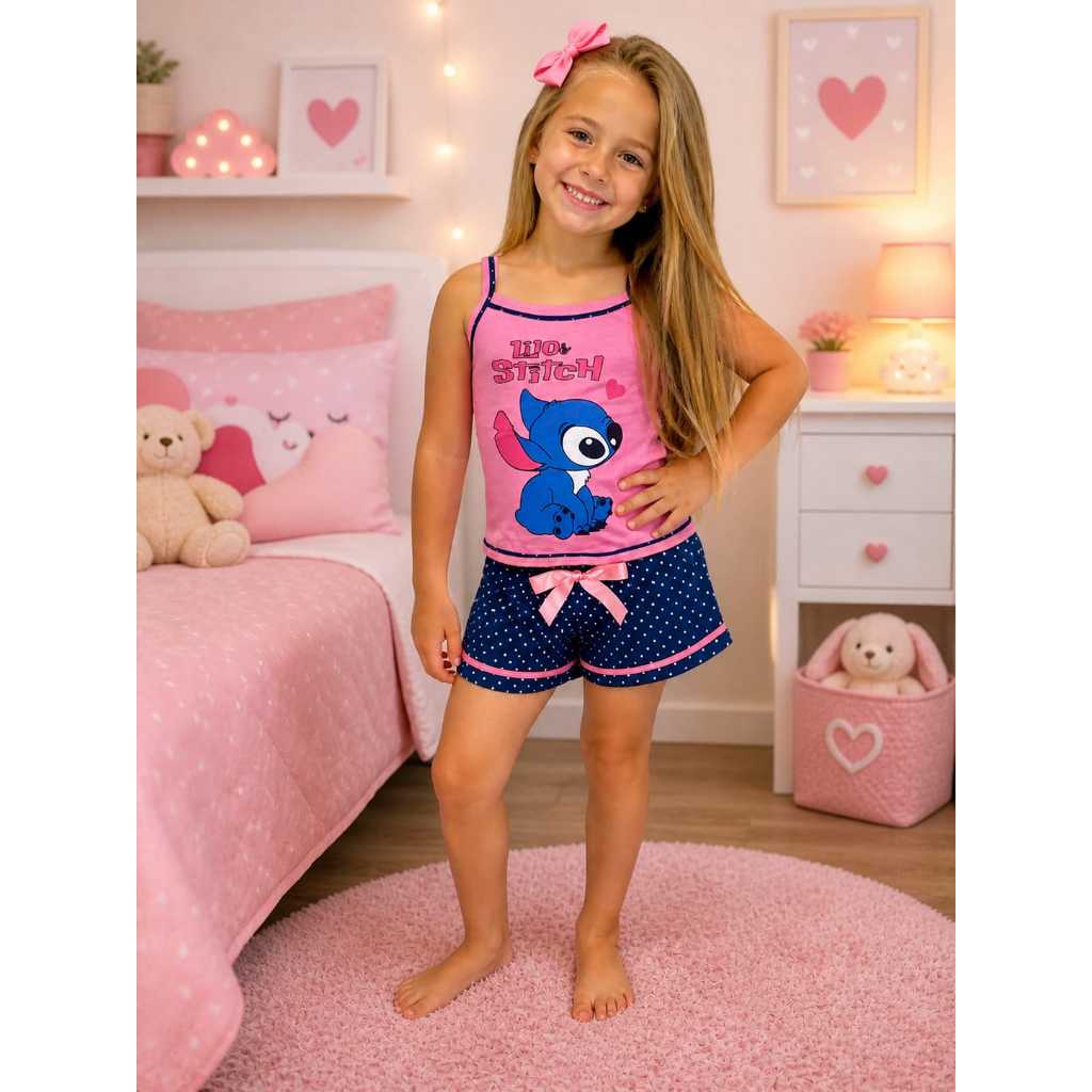 Pijama INFANTIL POÁ feminino alcinha personagens baby doll verão