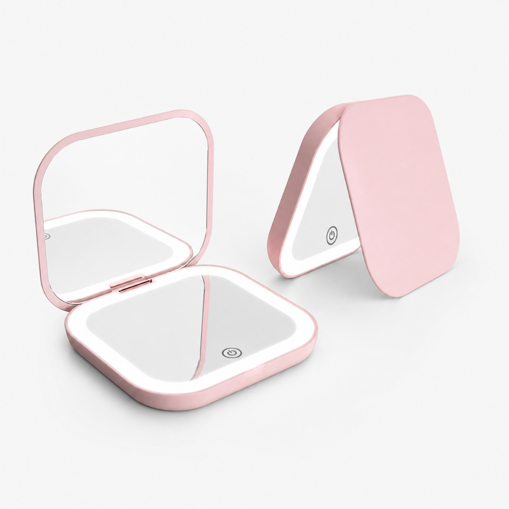 Espelho de Maquiagem Portátil com Luz LED Dobrável Ideal para Bolsa e Viagem