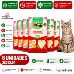 Kit 6 Areia Biodegradável Grossa Great Pets para Gatos - 2 Kg